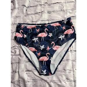 Women's X-Large Navy Blue Pink Flamingo Bikini Swim Bottom *Unbranded*